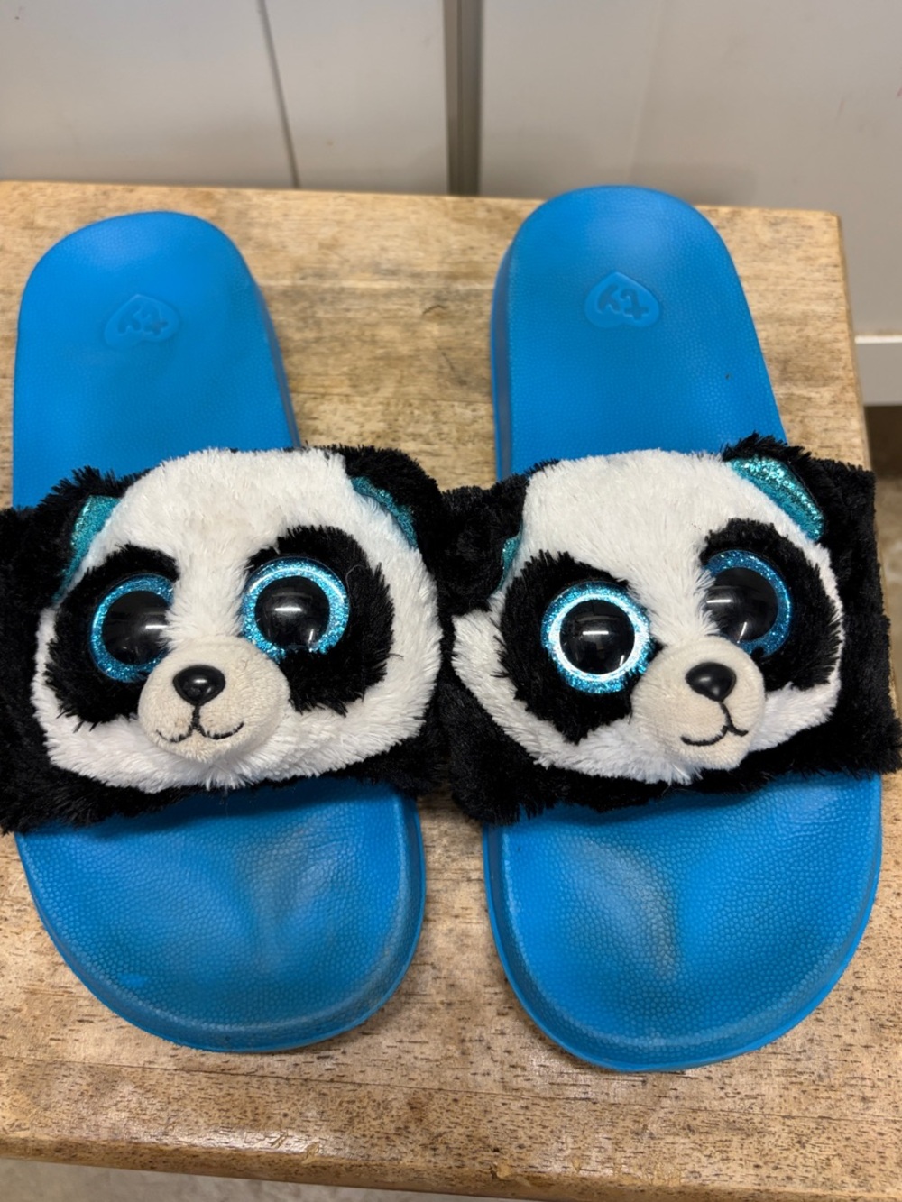 TY Blue Panda Plush Slide Sandals